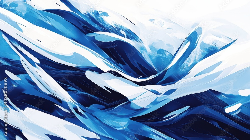 Poster abstract waves in shades of blue, fluid motion and swirling patterns creating a sense of calmness an