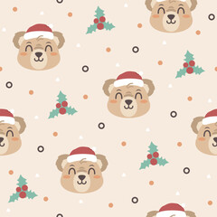 Cute Christmas Little Bear Vector Pattern Design