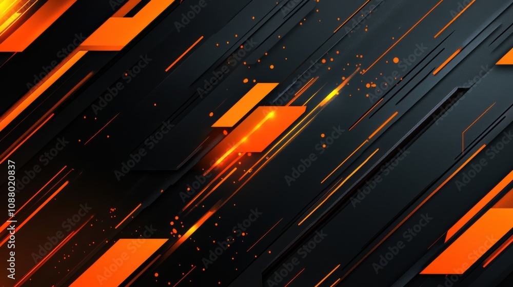 Poster dynamic abstract background featuring sharp lines and vibrant orange elements with dark textures and