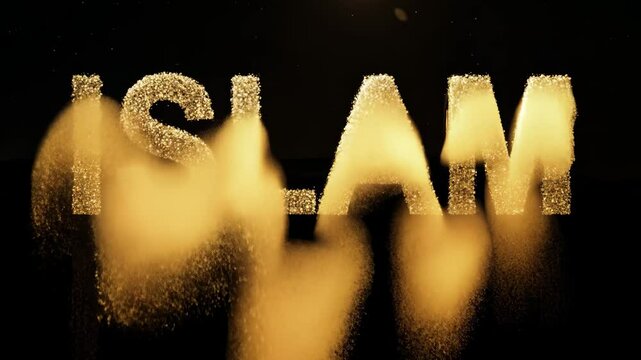 The image is a gold-colored text that says "Islam" in a stylized font. The gold color and the stylized font give the image a luxurious and elegant feel