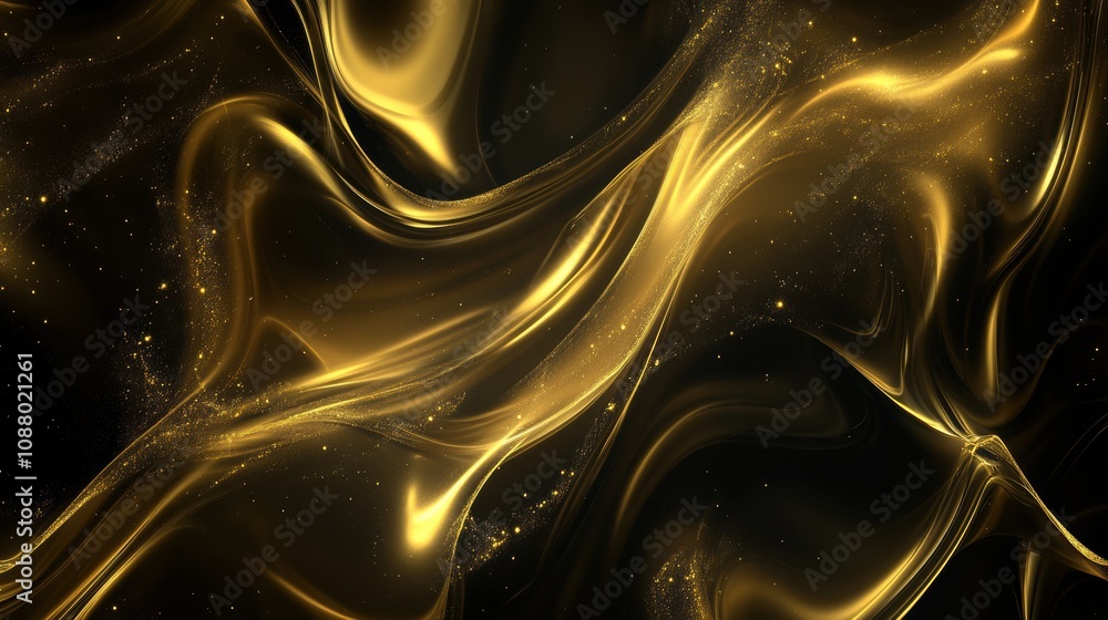 Poster abstract gold waves and swirls on a dark background, creating a luxurious and elegant atmosphere for