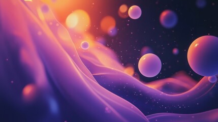 Abstract colorful background featuring vibrant spheres and flowing shapes, showcasing a dreamy, ethereal atmosphere reminiscent of scientific exploration and creativity in art.