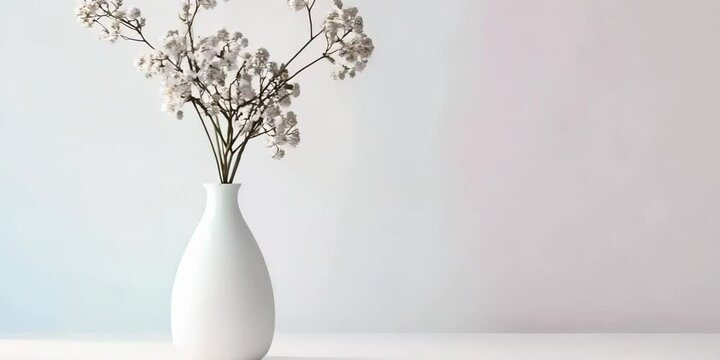 Tall vase with flowers on white background, 4K Video