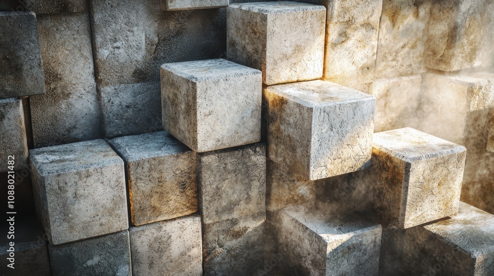 Aufkleber abstract composition featuring textured cubes arranged in a modern artistic manner, showcasing a ble