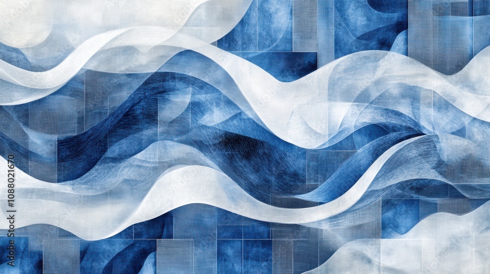 Poster abstract waves of blue and white create a beautiful textured background for creative projects in dig