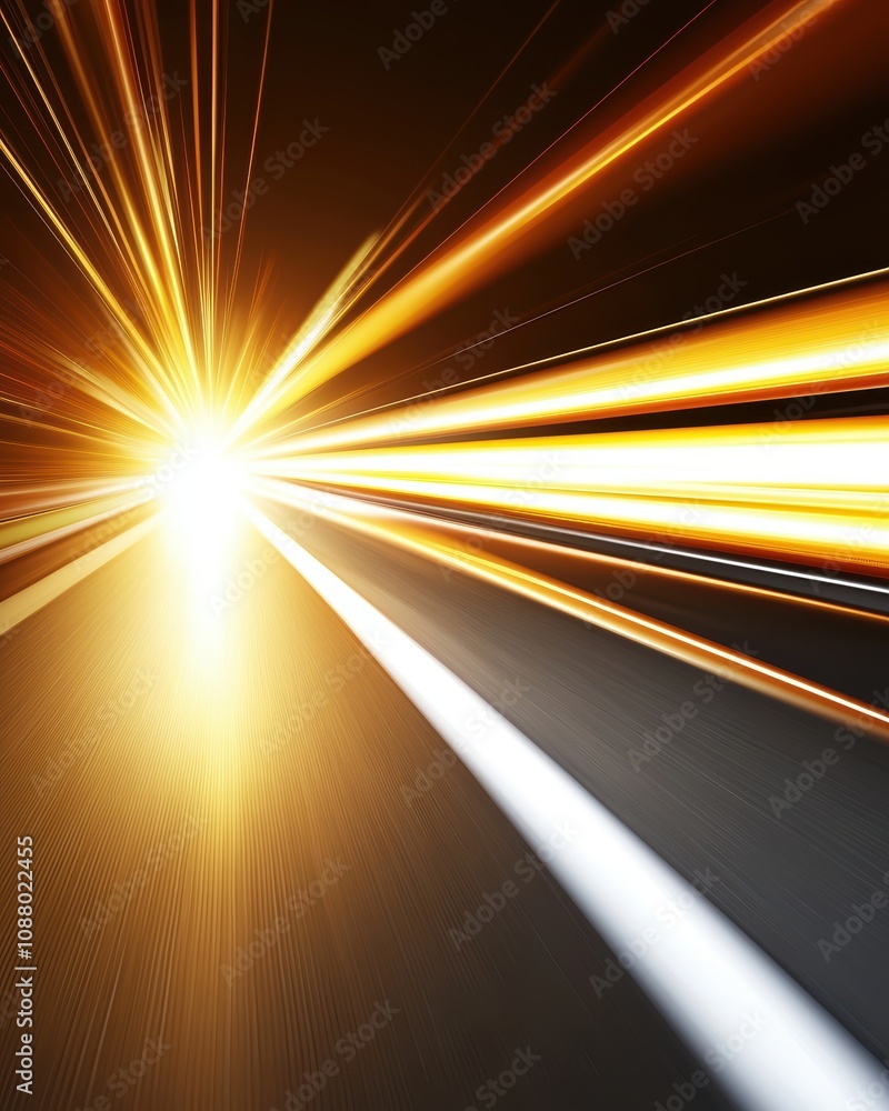 Poster abstract high-speed light streaks creating a dynamic sense of motion on a dark background, illustrat