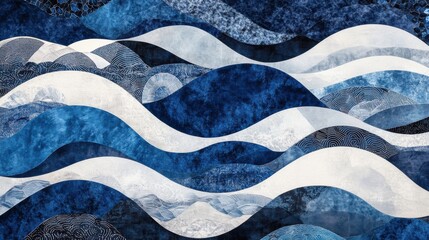 Abstract Blue Waves Texture Art with Contrasting White Patterns, Perfect for Coastal Themes, Backgrounds, and Artistic Inspirations