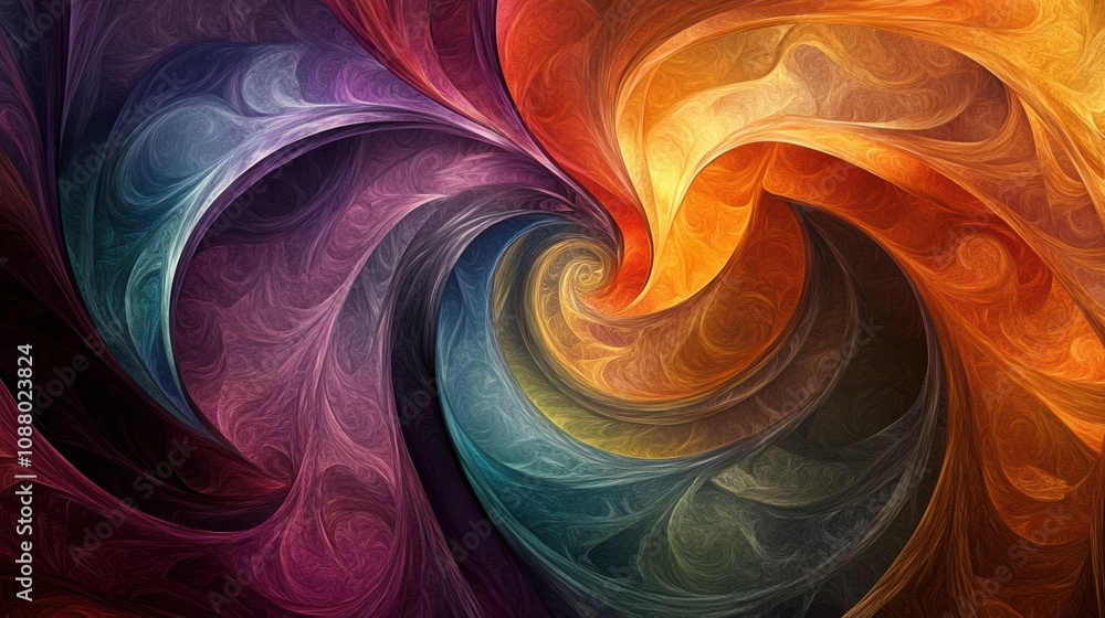 Poster spiraling swirls of colorful patterns in abstract art creating a dynamic visual experience with flui