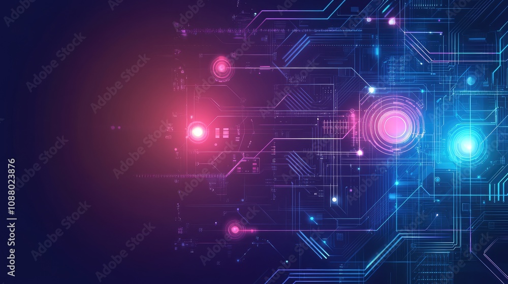 Poster futuristic abstract technology background with bright circles and digital patterns, representing inn