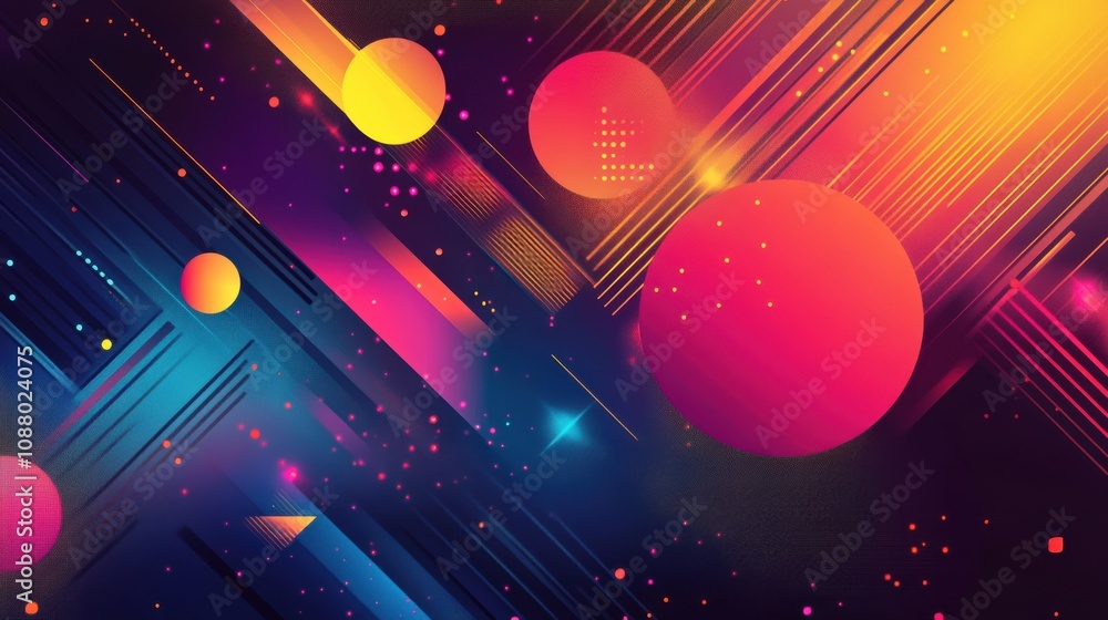 Poster abstract vibrant background with colorful circles and dynamic lines, ideal for modern designs, techn