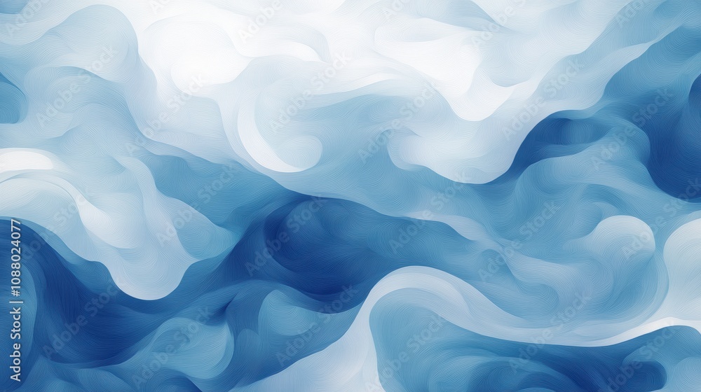 Poster abstract blue waves in soft flowing patterns capturing serenity and tranquility, ideal for backgroun
