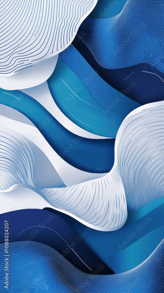 Poster abstract blue waves with smooth curves and elegant lines creating a tranquil background suitable for