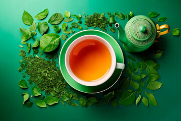 cup of tea with green leaves