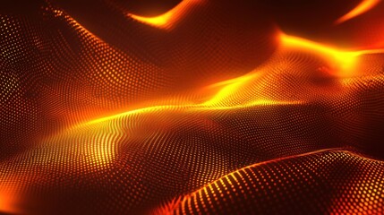 Abstract golden orange wavy pattern with glowing light effects creating a vibrant and dynamic surface design suitable for backgrounds and textures in various digital projects