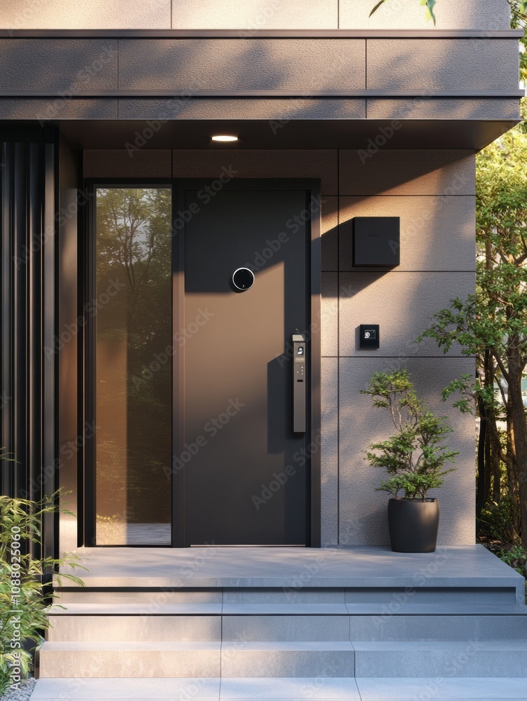 Aufkleber this stylish home entrance showcases advanced security features including a fingerprint scanner, cam