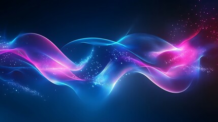 Abstract wave patterns with neon blue and pink gradients evoking a Y2K tech theme 