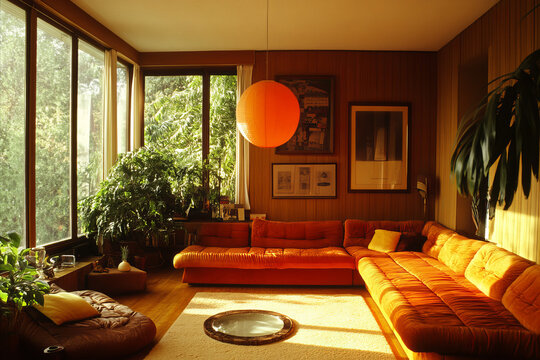Interior of a vintage 1960s or 1970s retro living room