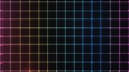 Minimalist neon grid patterns with glowing edges and a sleek metallic finish 