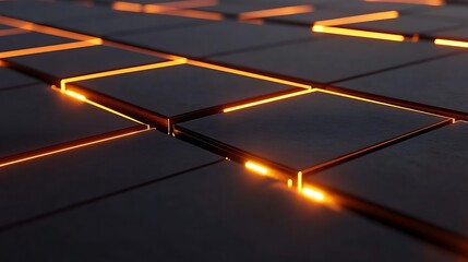 Minimalist neon grid patterns with glowing edges and a sleek metallic finish 