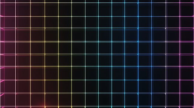 Minimalist neon grid patterns with glowing edges and a sleek metallic finish 