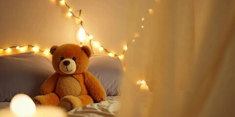 Teddy bear on the bed, 4K Video