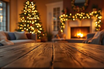 Cozy Christmas Living Room with Decorated Tree and Warm Fireplace Ambience