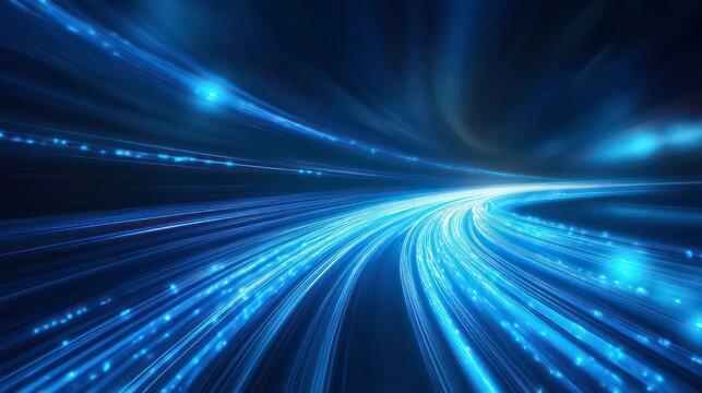 Abstract blue light streaks on a black background, representing speed and motion.