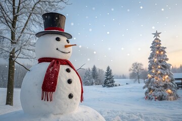 Obraz premium Charming Snowman in Winter Wonderland