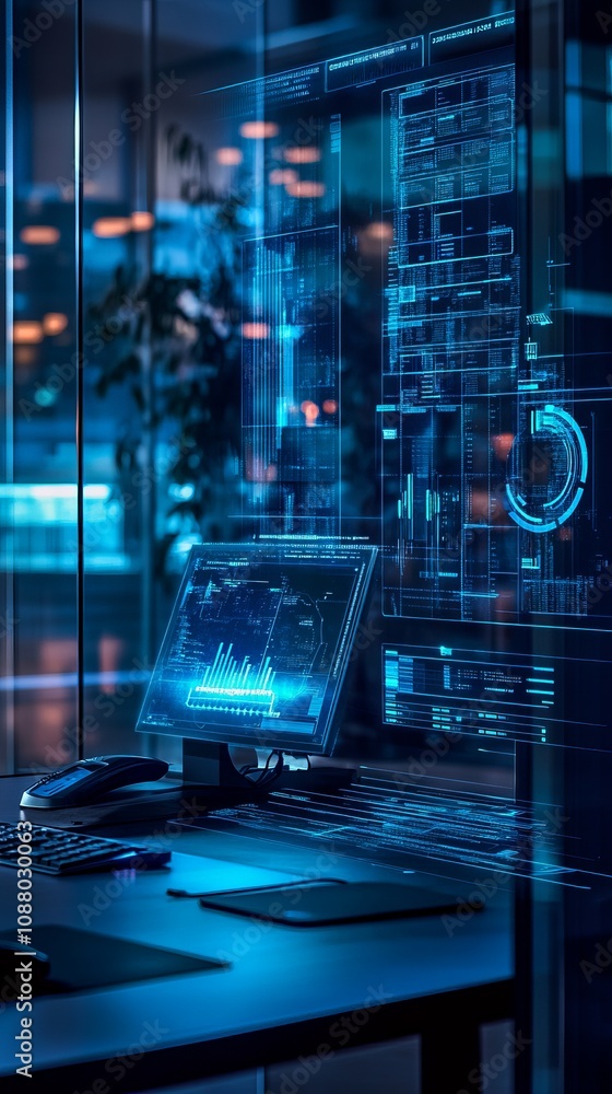Aufkleber innovative action in a futuristic bank office smart contract security technology modern workspace en