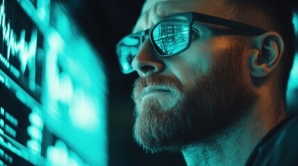 The financial analyst examines data screens, analyzing trends and metrics to inform investment strategies and decisions