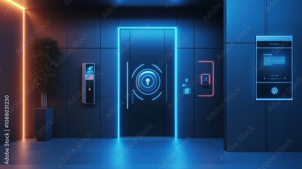 Aufkleber this home entrance features cutting-edge smart security devices, ensuring safety with cameras, motio