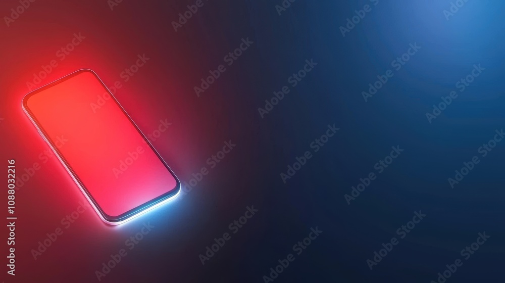 Poster conceptual image of a modern smartphone with a bright display, set against a gradient background wit
