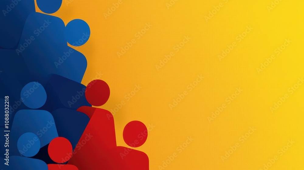 Aufkleber abstract representation of diverse community with colorful silhouettes on vibrant yellow background 