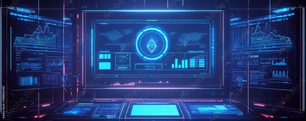 Poster futuristic law enforcement operations smart contract integration virtual command center high-tech en