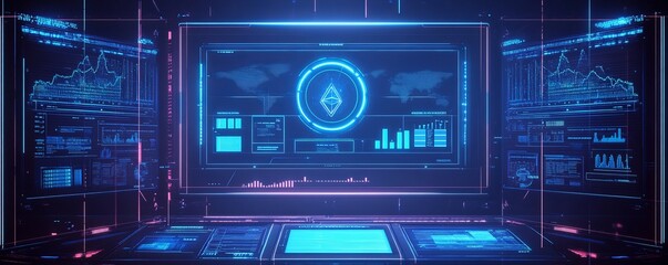 Fototapeta premium Futuristic law enforcement operations smart contract integration virtual command center high-tech environment cybersecurity viewpoint innovative solutions