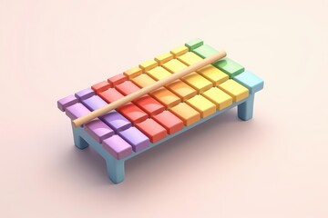 A xylophone, 3D Rendering, isometric, icon isolated on soft background