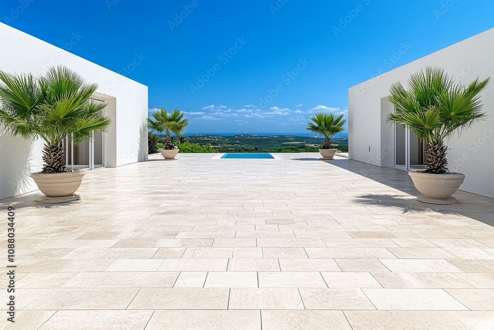 Poster A minimalist architectural concept with clean, white intersecting planes and open spaces