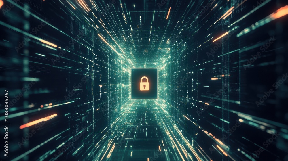 Leinwandbilder the digital display showcases a lock icon at the center, emphasizing the theme of cybersecurity in a