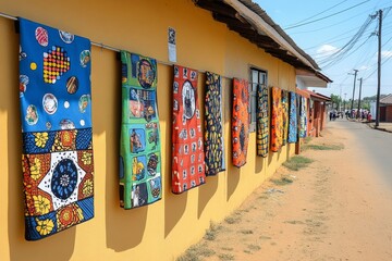 Fototapeta premium A street market in Johannesburg, with vendors selling colorful textiles and fresh produce