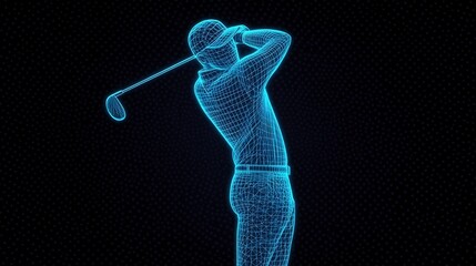 Glowing Blue Geometric Golfer in Motion   Abstract Digital Art
