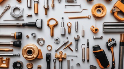 Obraz premium A plumber at work surrounded by tools and fittings, fixing bathroom plumbing with skillful precision
