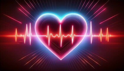  A glowing heart shape with an electrocardiogram line pulsating rhythmically in a dark background