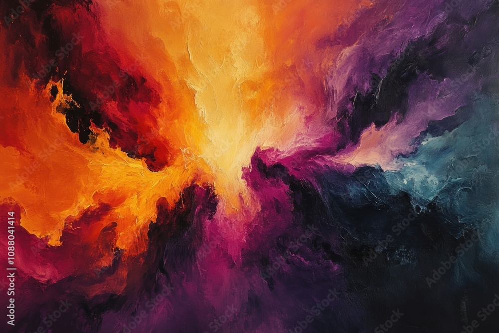 Poster abstract painting with vibrant colors and swirling patterns.