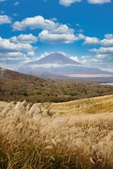 Drone shot of Lake Yamanaka and Mt. Fuji