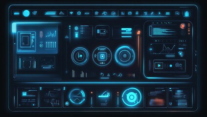 Futuristic User Interface Design with Glowing Blue Elements