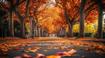 Obraz premium Autumnal Tree Lined Road