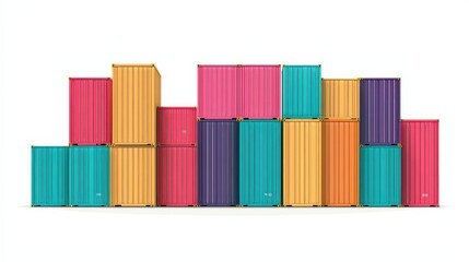 Obraz premium Colorful shipping containers stacked creatively in various arrangements.
