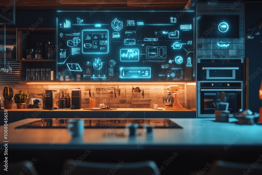 Poster this stylish kitchen showcases smart appliances and high-tech features, emphasizing its modern aesth