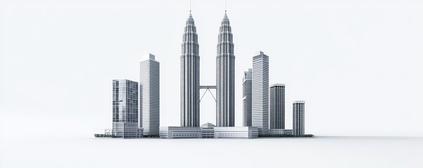 Fototapeta premium Architectural model of modern skyscrapers against a minimalist background.