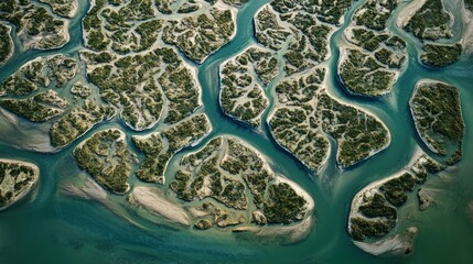 Aerial View of a Lagoon with Numerous Islands